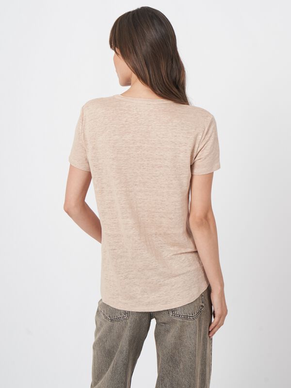 Basic zuiver linnen V-hals T-shirt met borstzakje image number 3