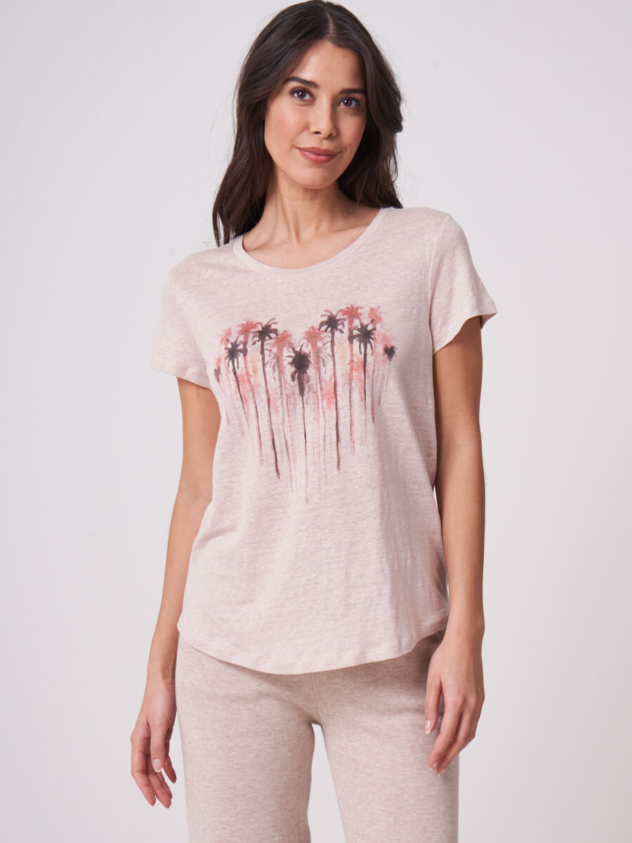 Pure linen T-shirt with water color print image number 0