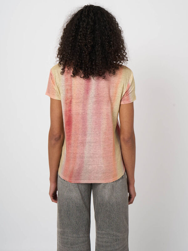 Puur linnen V-hals T-shirt met tie dye print image number 3