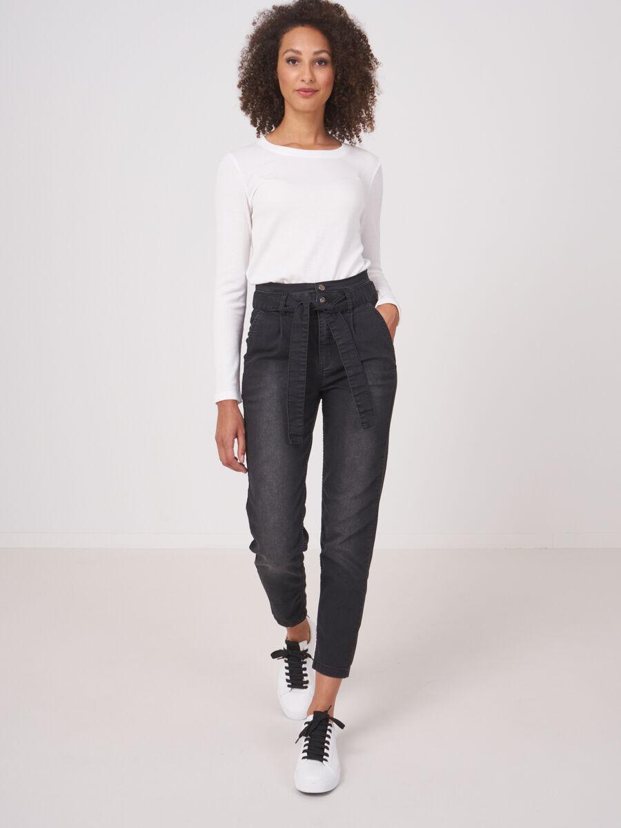 Long sleeve fine rib jersey top image number 3