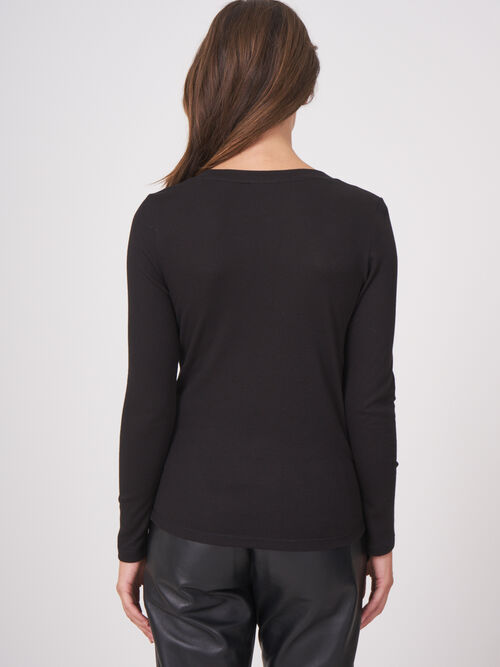 Long sleeve fine rib jersey top