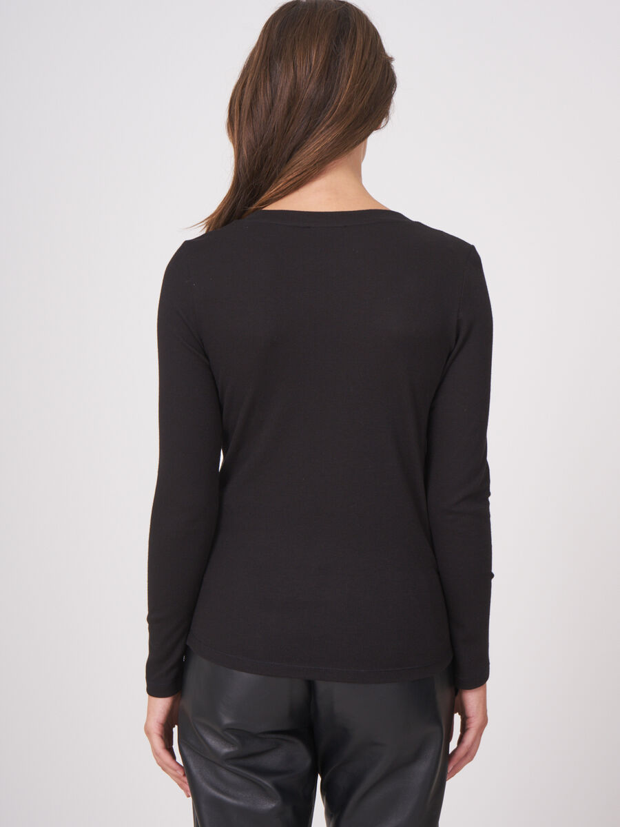 Long sleeve fine rib jersey top image number 1