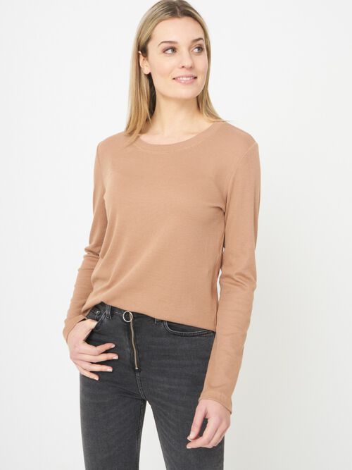 Top met lange mouwen van fijne geribde jersey