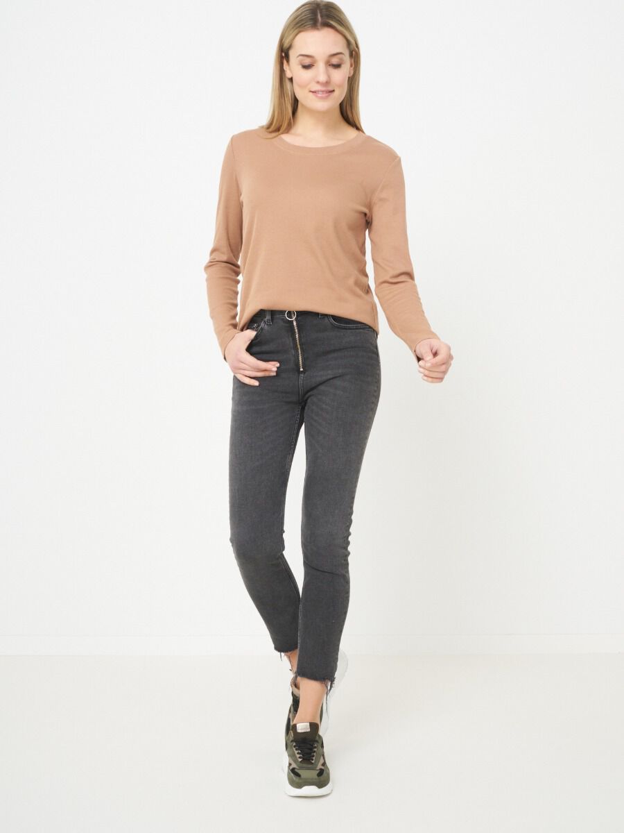Top met lange mouwen van fijne geribde jersey image number 3