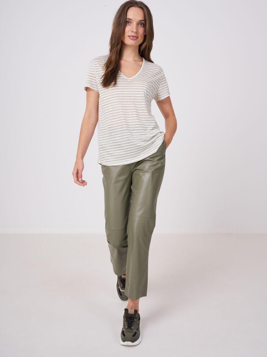 Striped Linen T-shirt with chest pocket image number 3