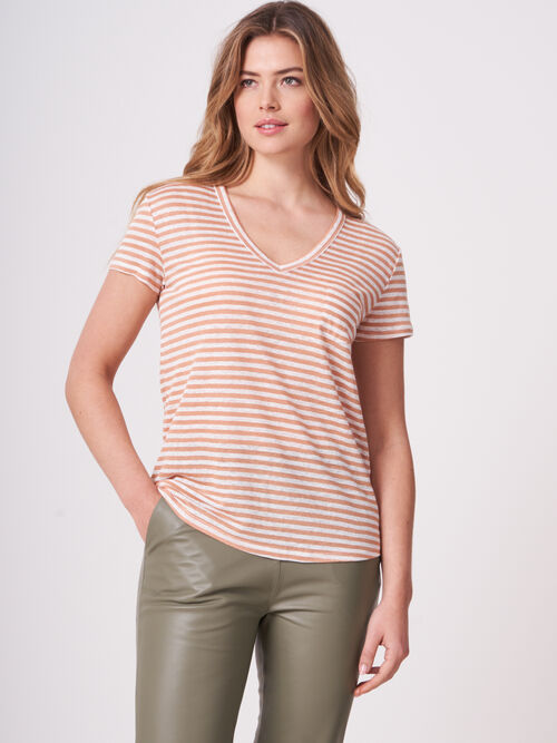 Striped Linen T-shirt with chest pocket