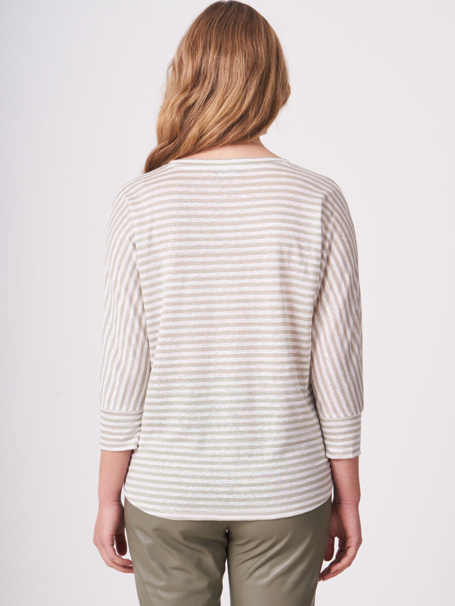 Linen 3/4 sleeve top with stripes image number 1