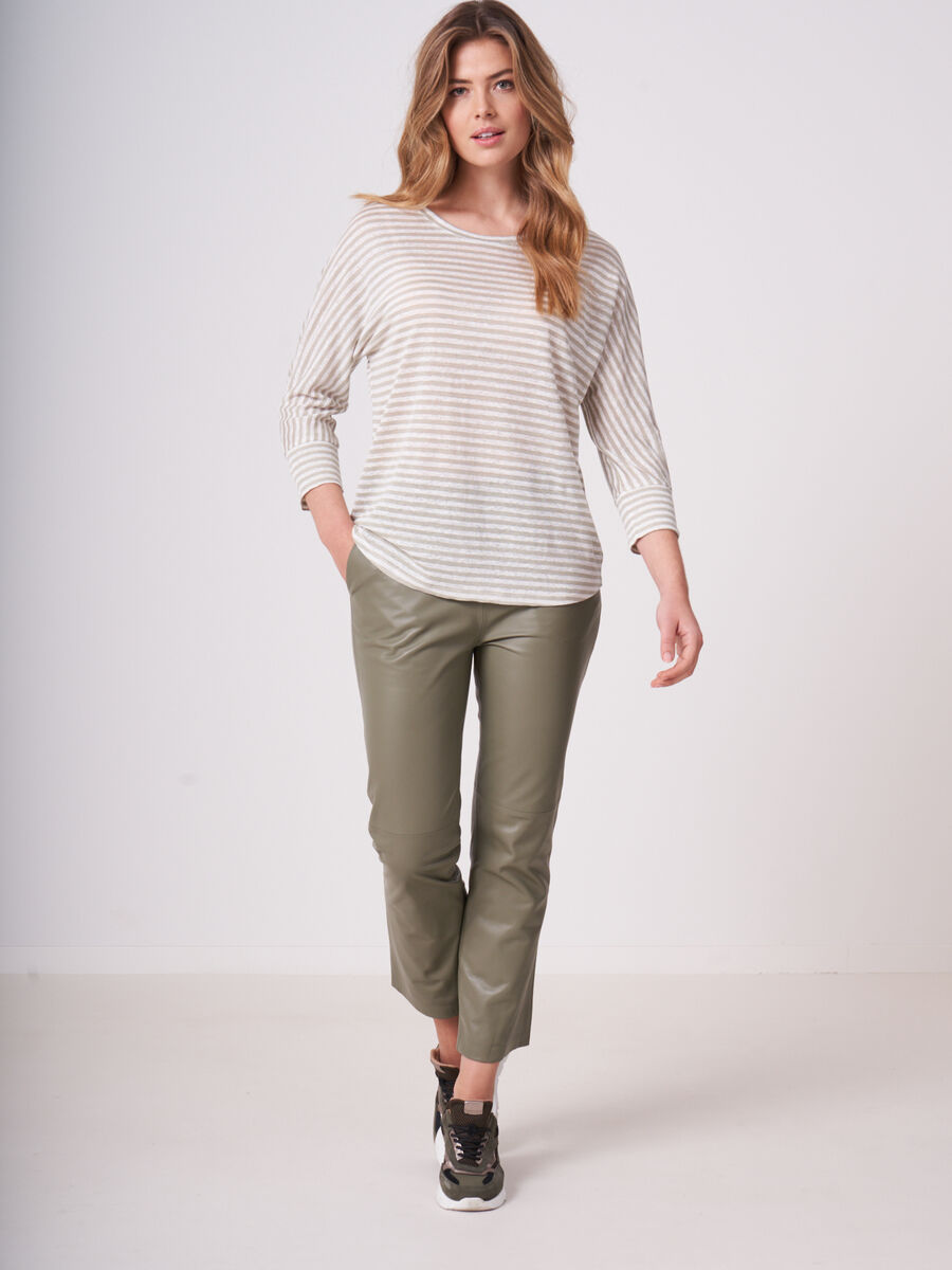 Linen 3/4 sleeve top with stripes image number 3