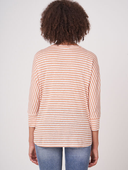 Linen 3/4 sleeve top with stripes