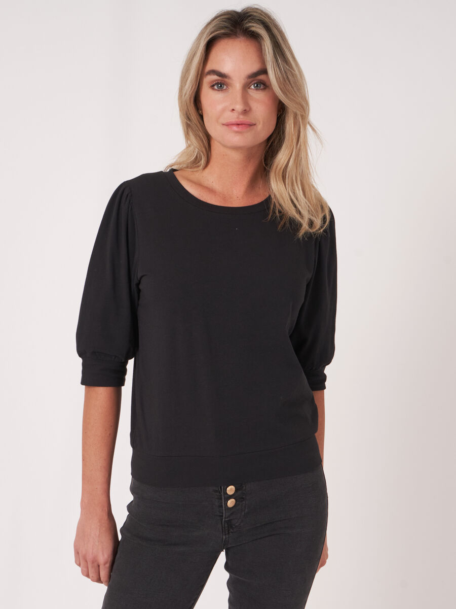 Cotton stretch T-shirt with short puff sleeves image number 0