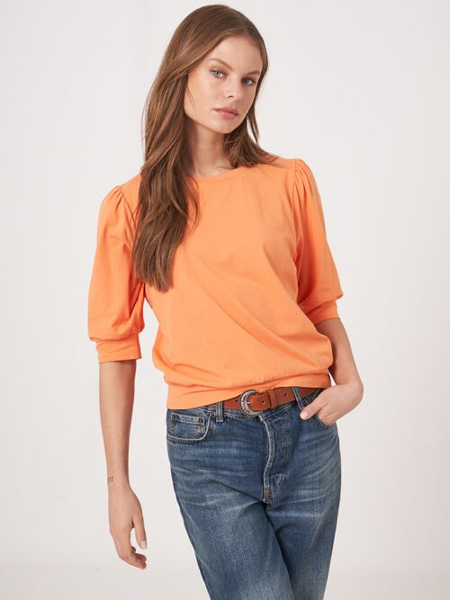 Baumwoll-Stretch-T-Shirt mit kurzen Puffärmeln