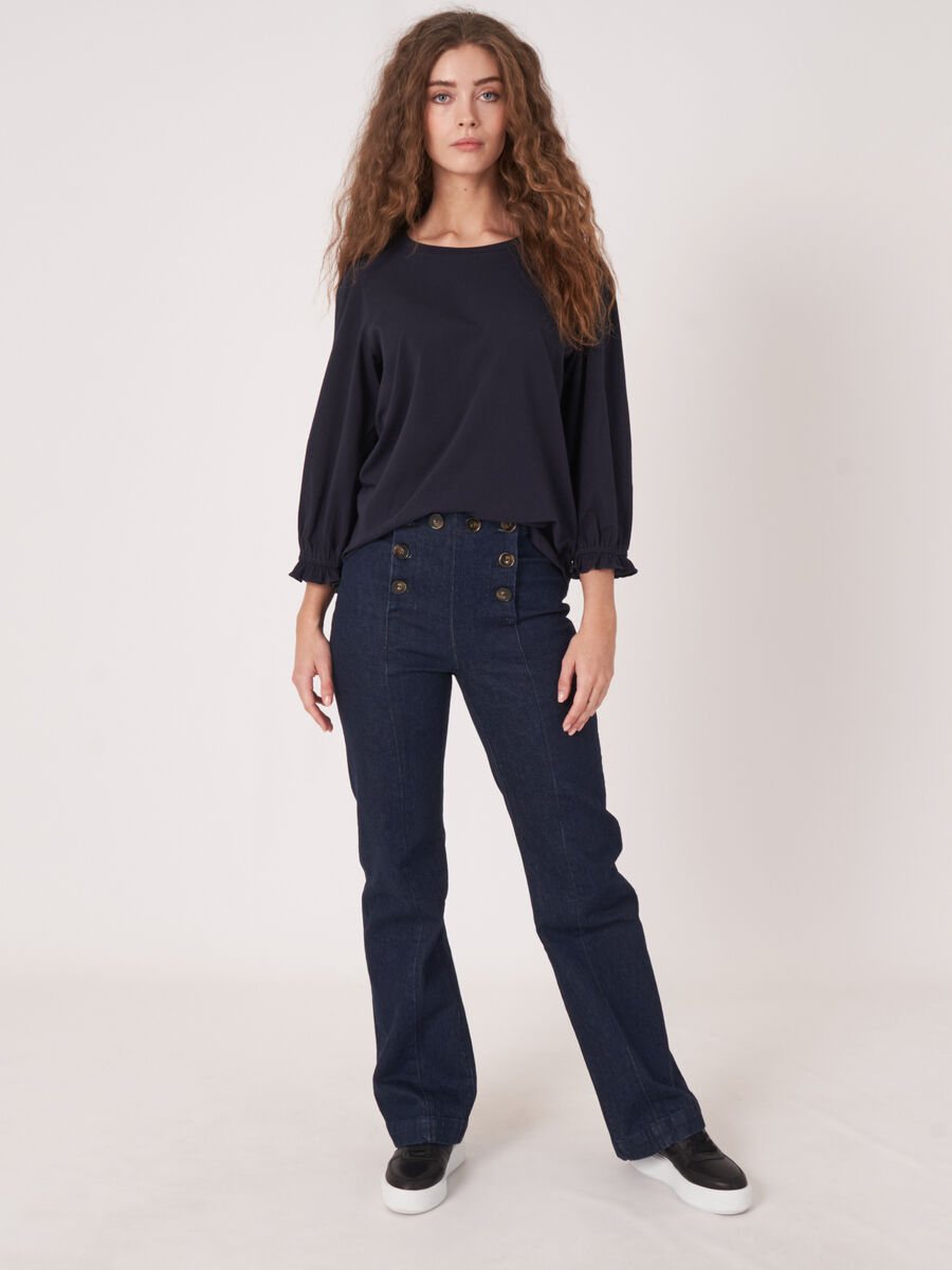 Cotton stretch T-shirt with 3/4 sleeves with elastic cuff and ruffle image number 4