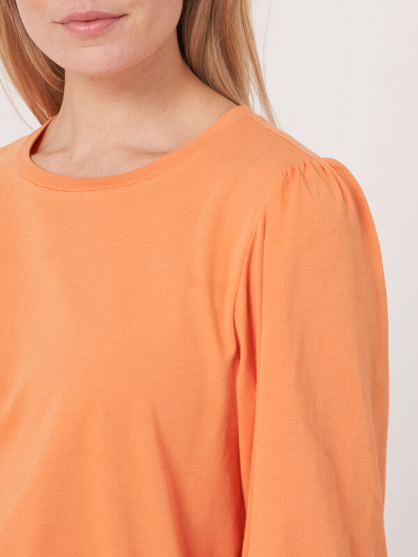 Cotton stretch T-shirt with 3/4 sleeves with elastic cuff and ruffle image number 2