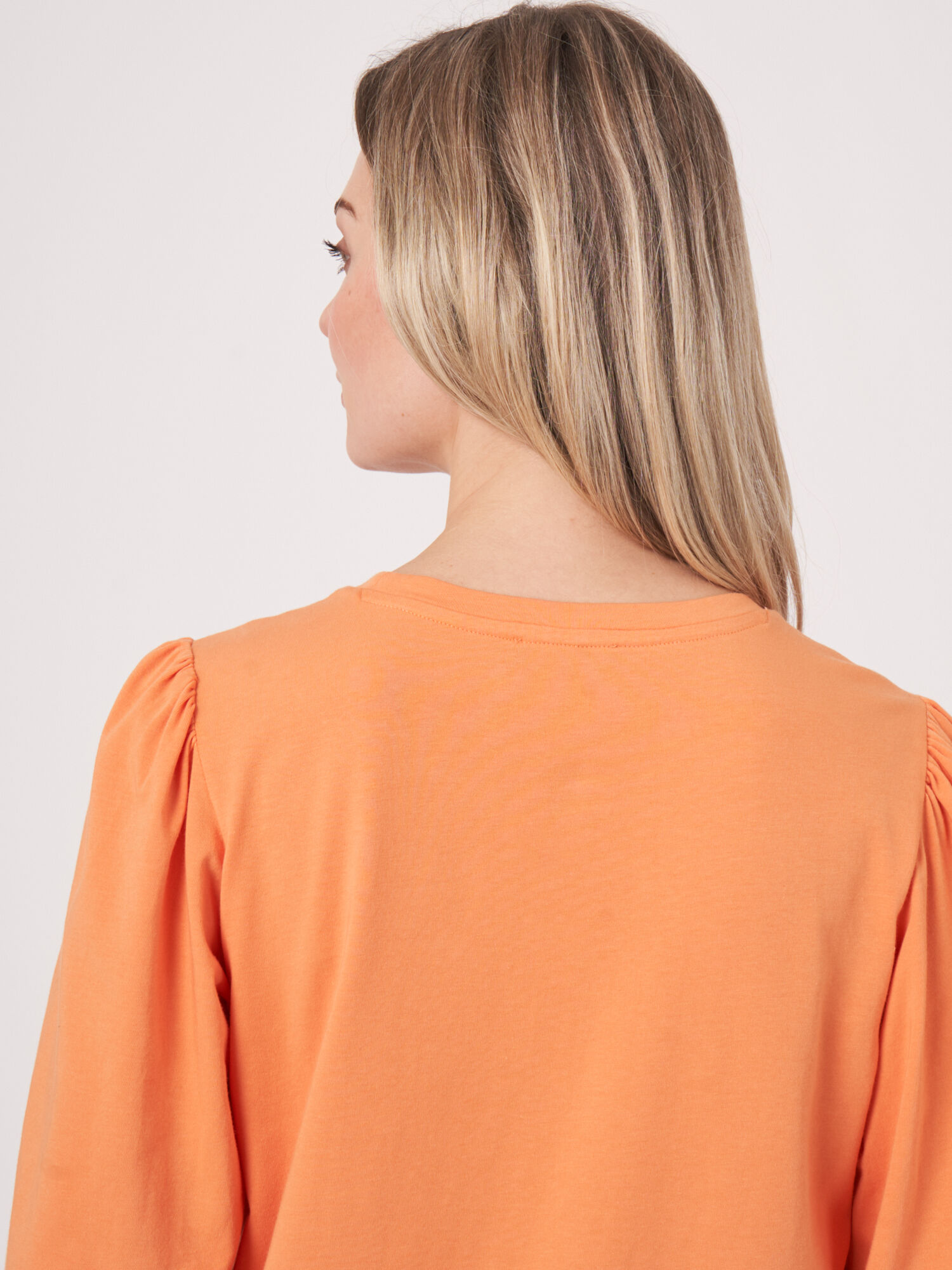 Cotton stretch T-shirt with 3/4 sleeves with elastic cuff