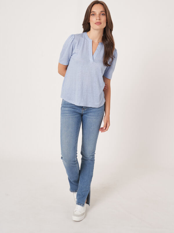 T-shirt en lin avec encolure ronde et fente image number 4