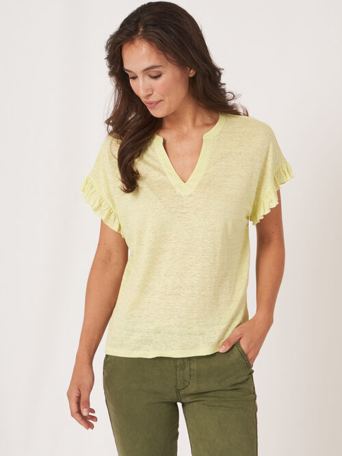 Linen top with ruffle