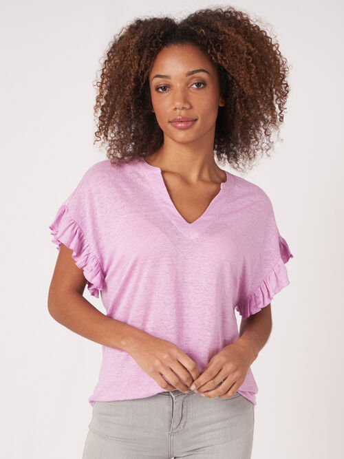 Linen top with ruffle