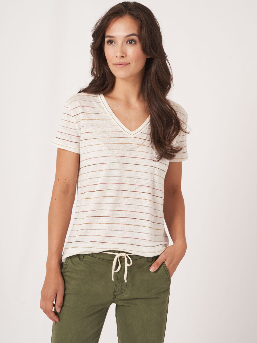 Linen T-shirt with stripes image number 0
