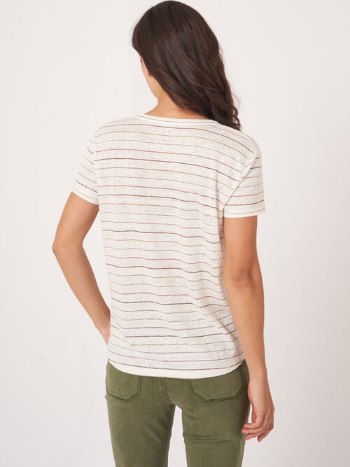 Leinen T-Shirt mit Glitzer-Streifen 