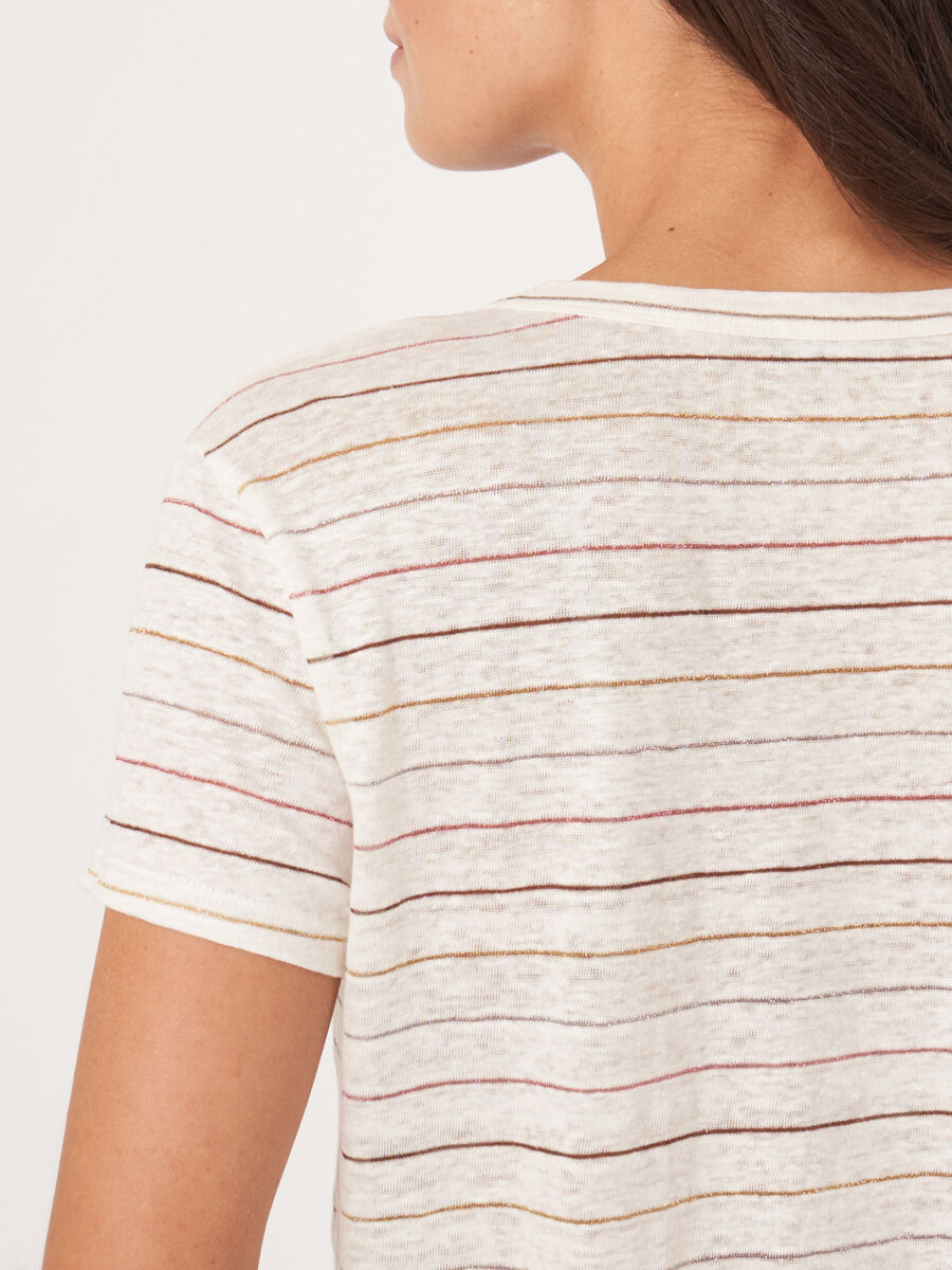 Linnen T-shirt met glinsterende strepen image number 3