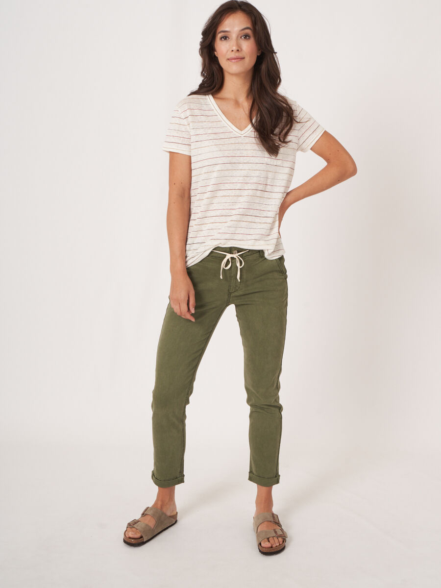 Linnen T-shirt met glinsterende strepen image number 4