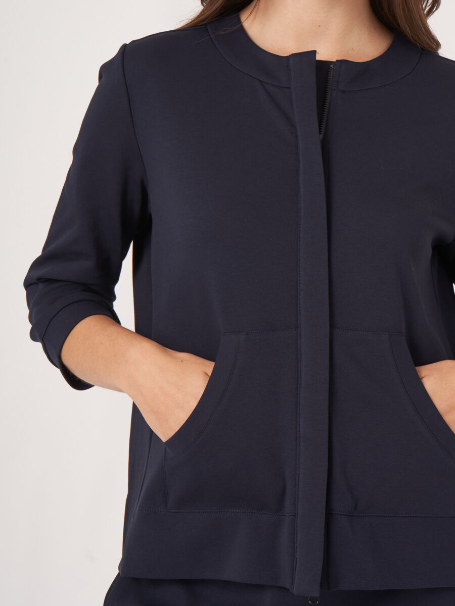Cotton blend sweatshirt jacket with covered button placket image number 2
