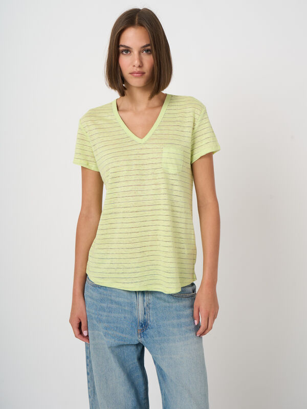 Linen T-shirt with lurex stripes image number 0