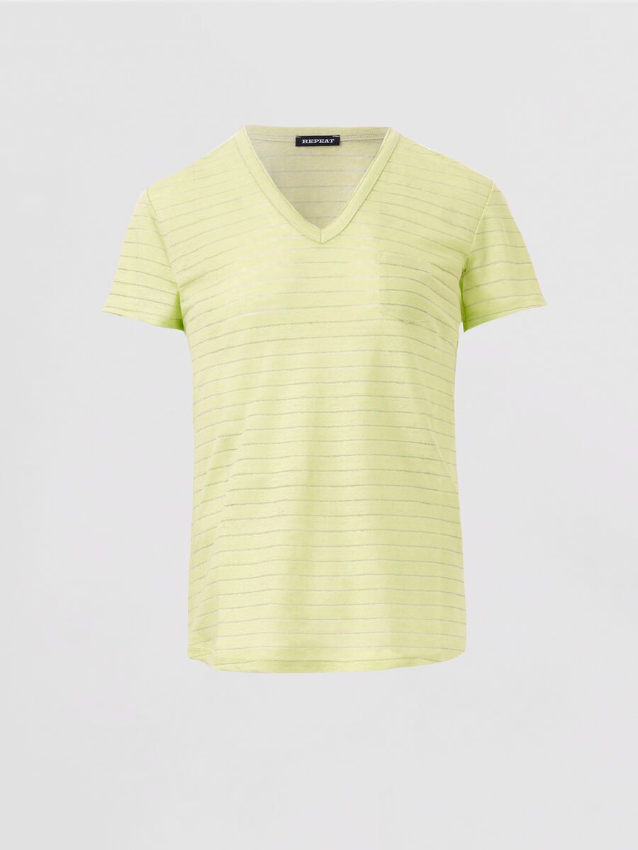 Linen T-shirt with lurex stripes image number 0