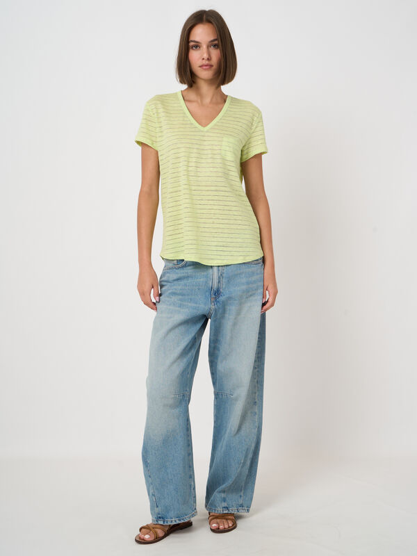 Linen T-shirt with lurex stripes image number 1