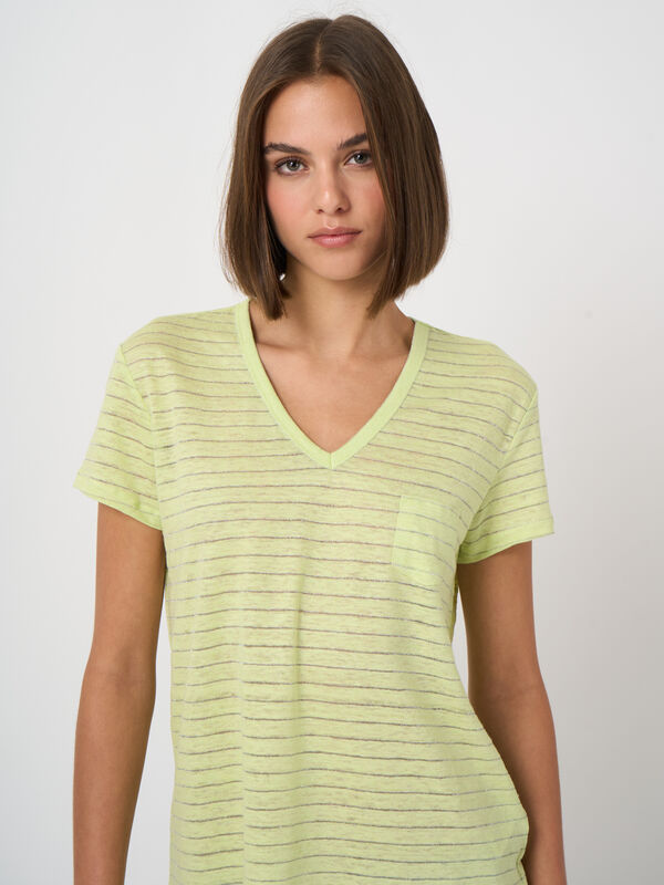 Linen T-shirt with lurex stripes image number 2