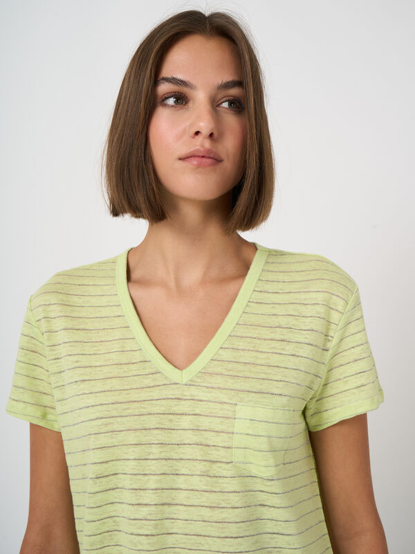 Linen T-shirt with lurex stripes image number 3