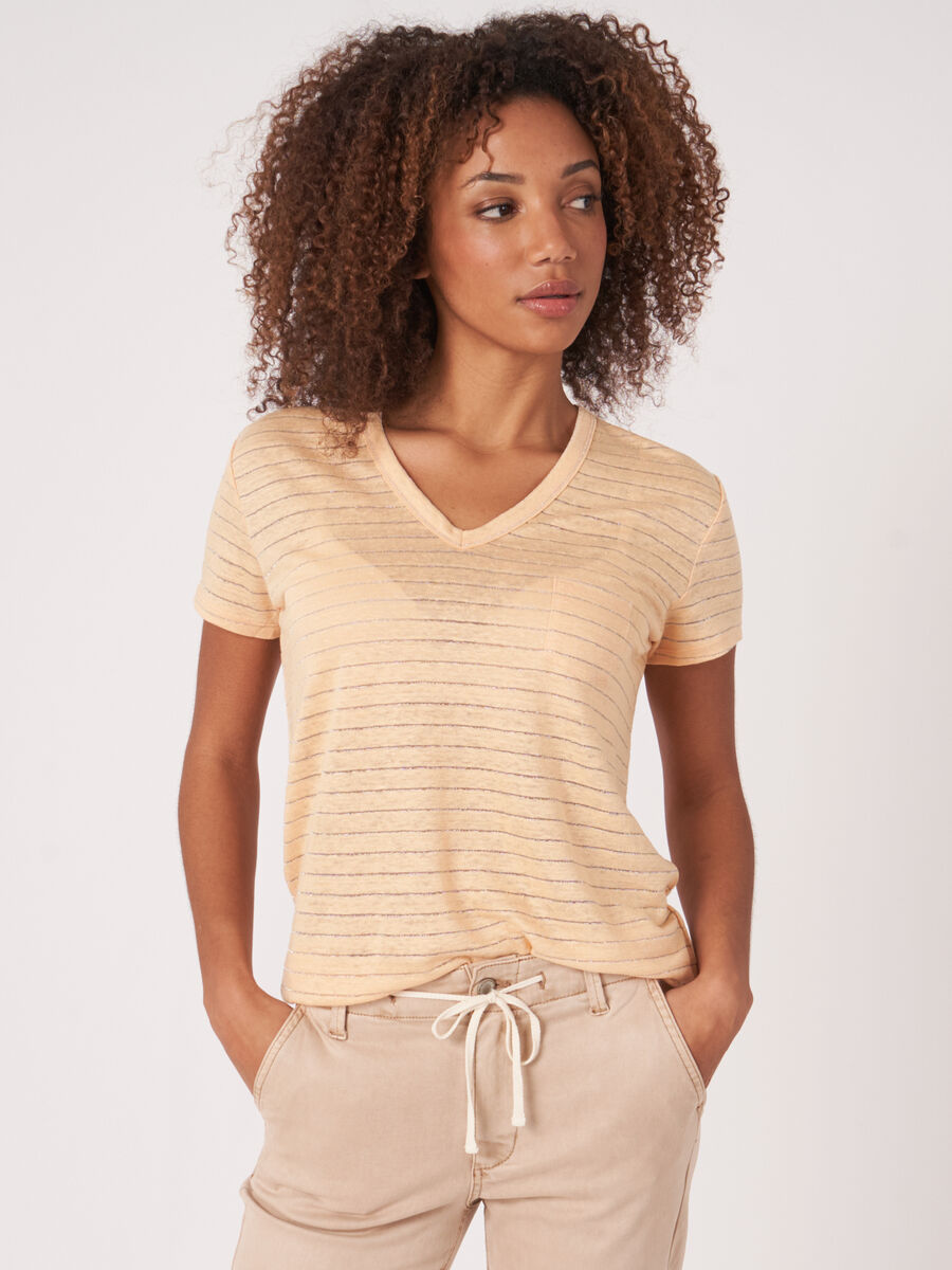 Linen T-shirt with lurex stripes image number 0