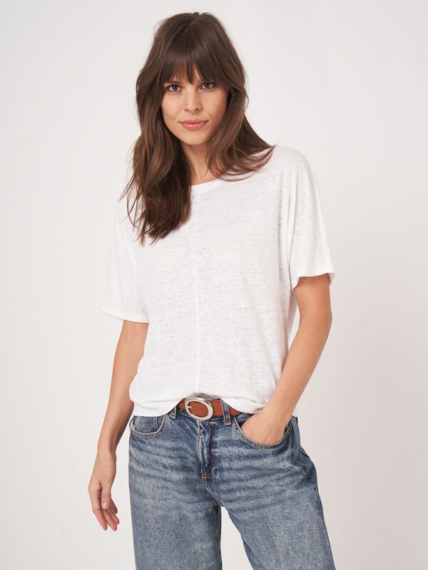 Loose fit Linnen T-shirt met zichtbare naad image number 0
