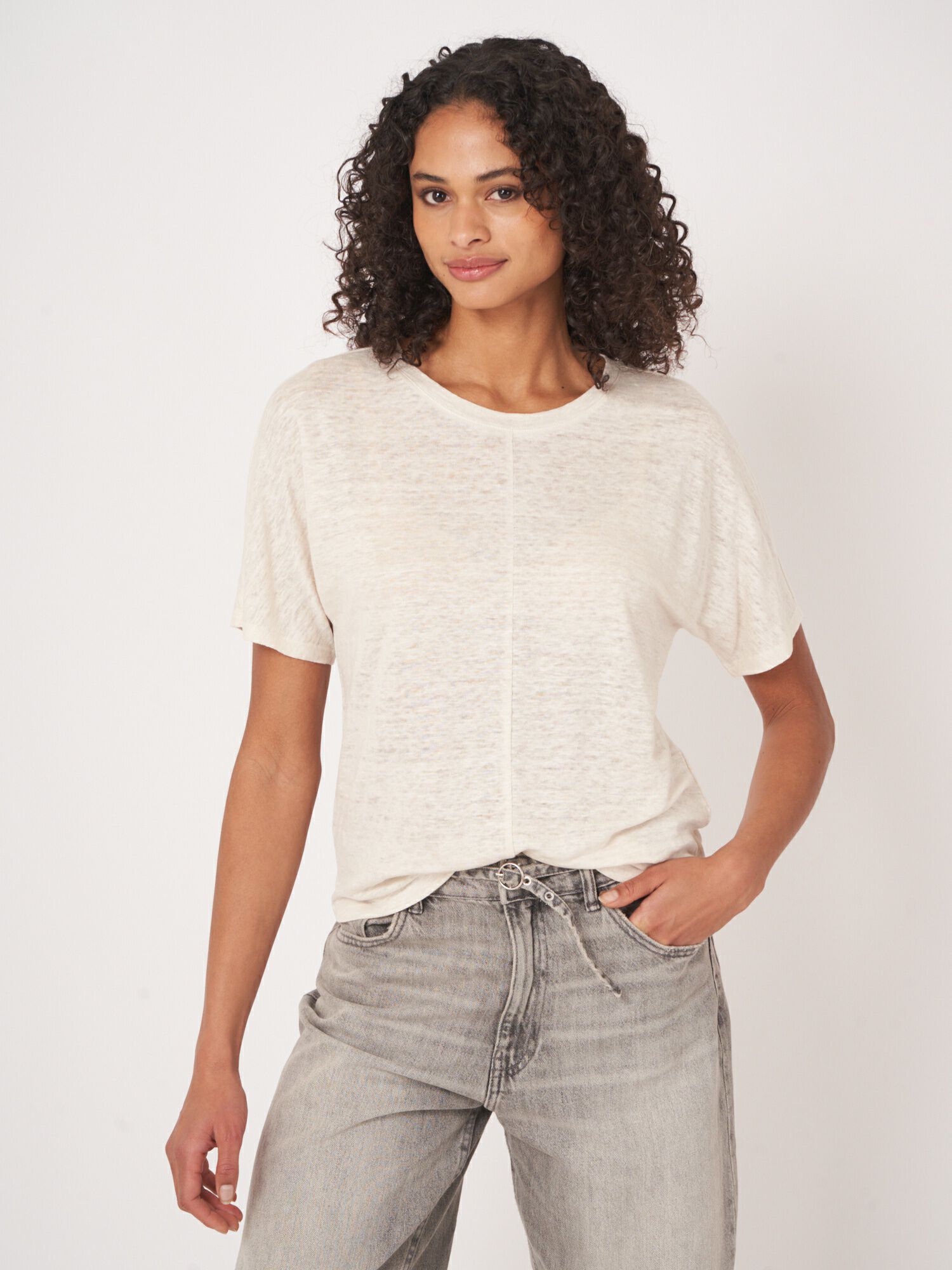 Loose fit Linnen T-shirt met zichtbare naad