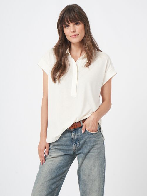 Top avec col chemise et ourlet en soie