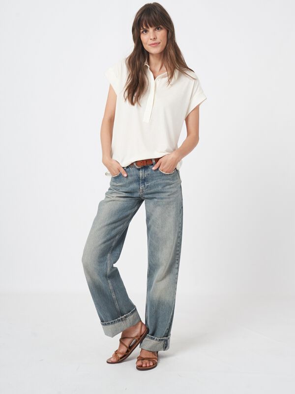 Top avec col chemise et ourlet en soie image number 4