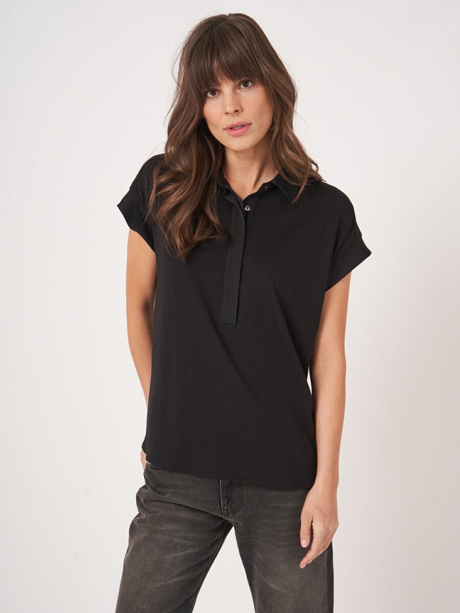 Top avec col chemise et ourlet en soie image number 0