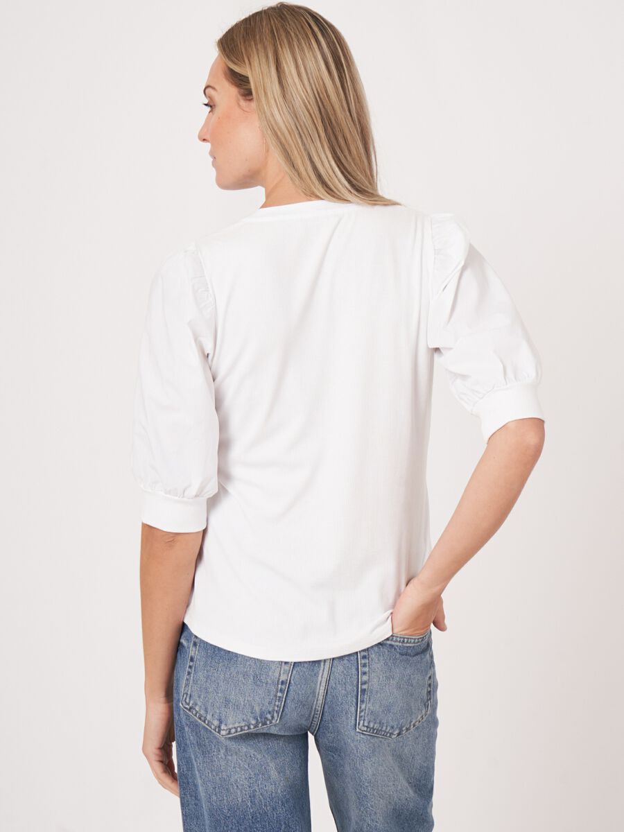 Henley top with short puff sleeves image number 1