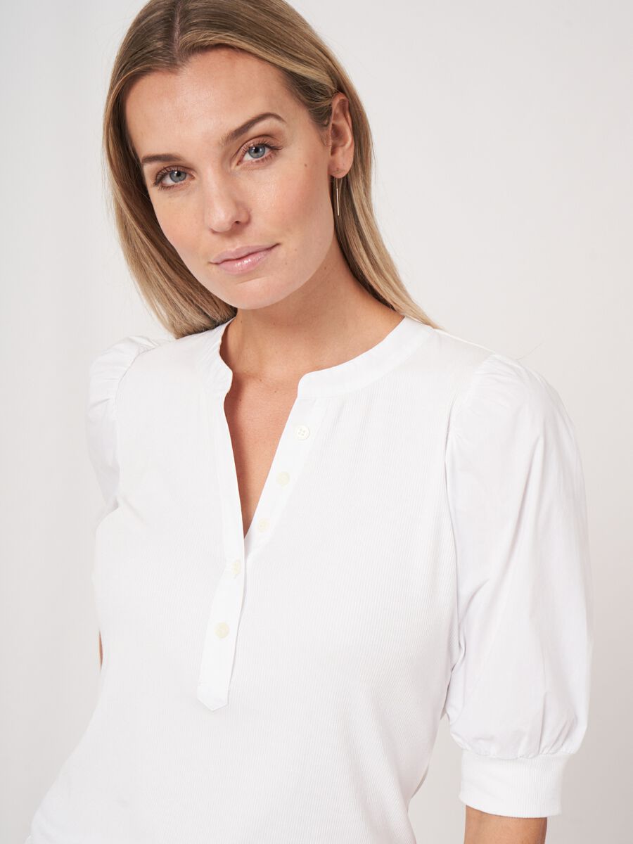 Henley top with short puff sleeves image number 3