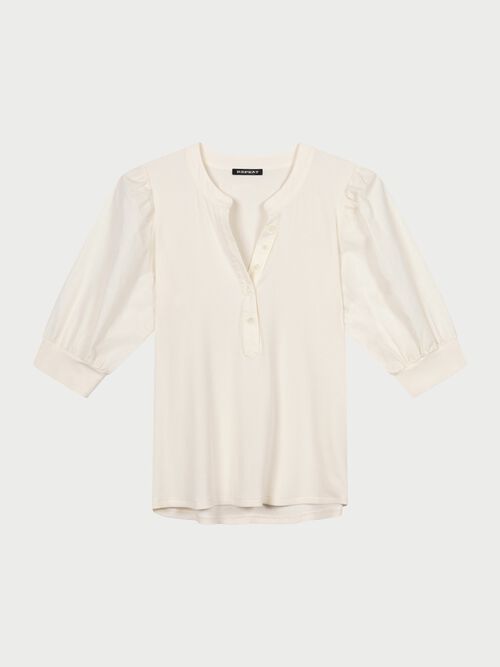 Henley top met korte pofmouwen