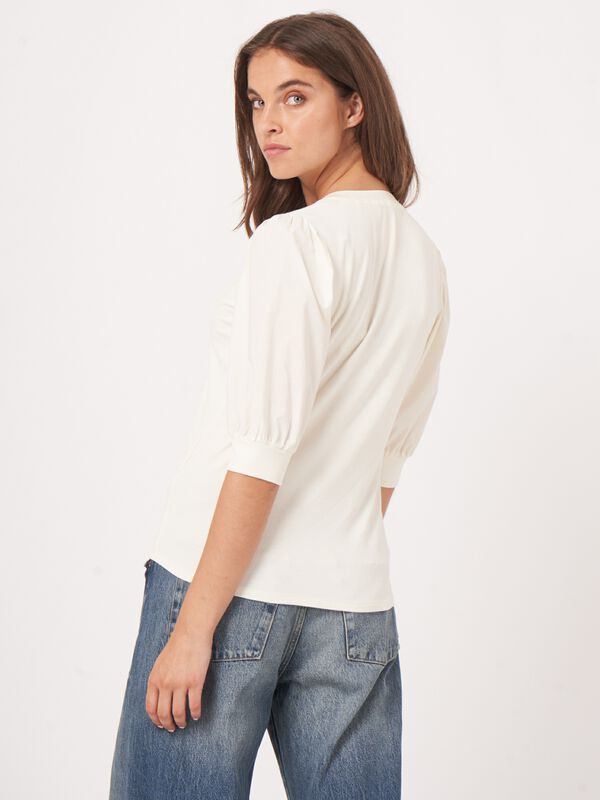 Henley top met korte pofmouwen image number 4