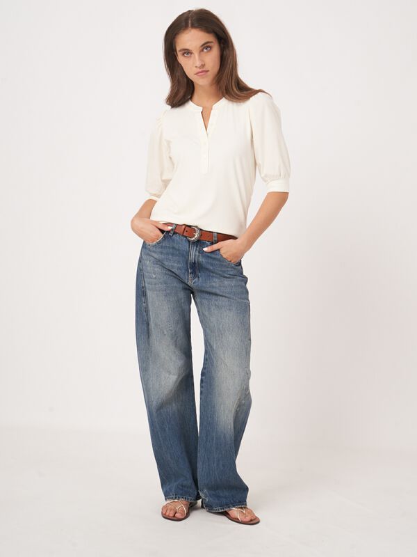 Henley top met korte pofmouwen image number 5