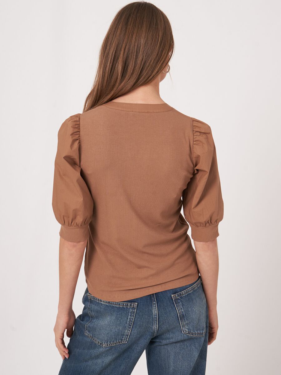 Henley top met korte pofmouwen image number 1