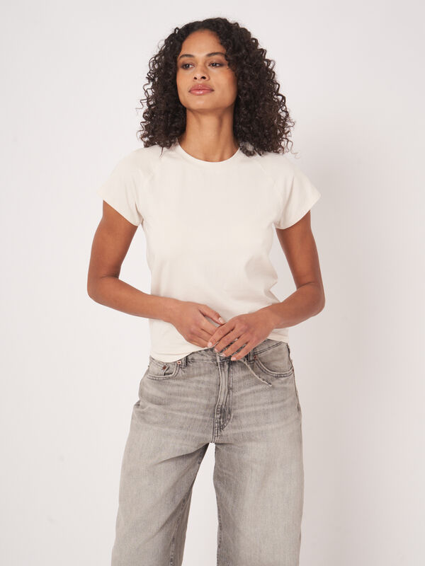 T-shirt femme raglan &agrave; mancherons en jersey coton stretch image number 2