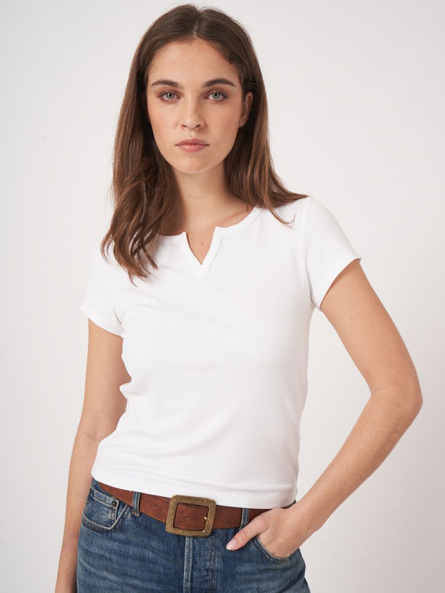 Fijn ribgebreid jersey T-shirt image number 1