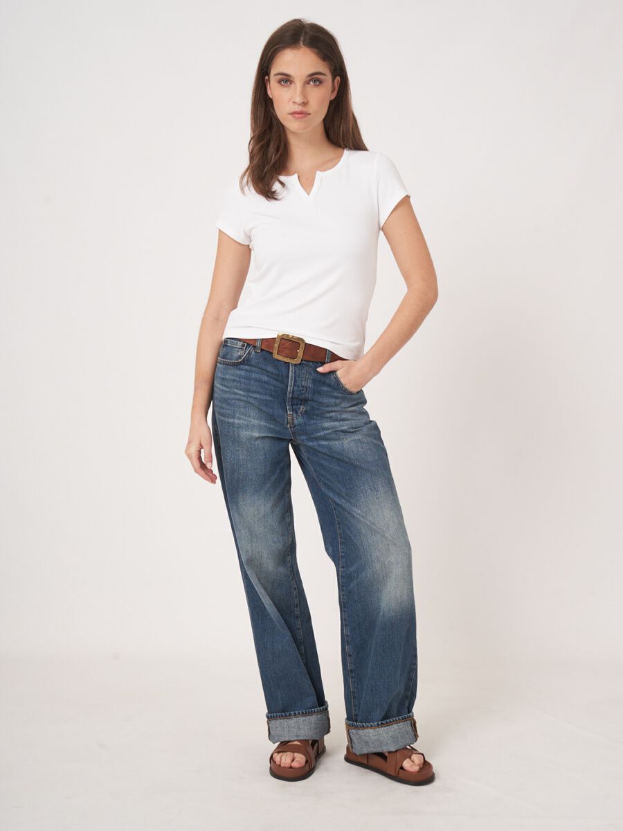 Fijn ribgebreid jersey T-shirt image number 4