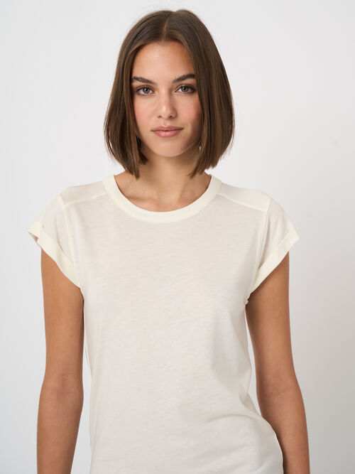 T-Shirt mit Kappen&auml;rmeln aus Lyocell-Baumwollmischung 