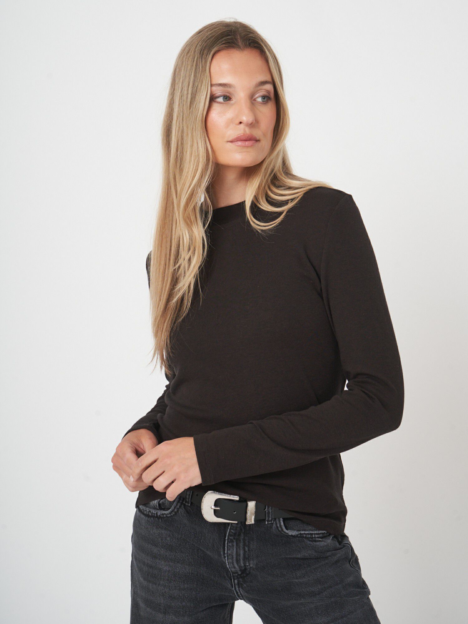 Slim fit damesoverhemd in wolblend afbeelding