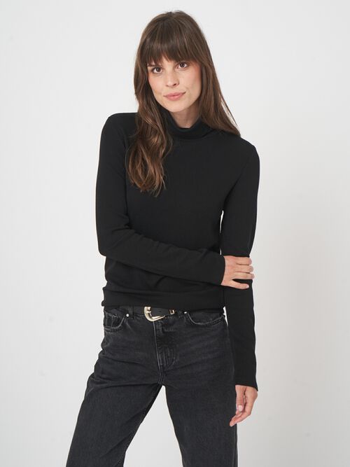 Lange mouw top met col van fijne wolblend