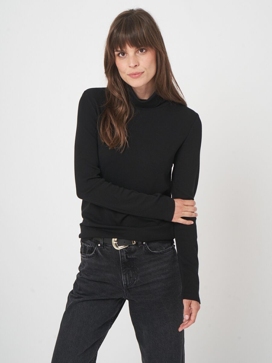 Lange mouw top met col van fijne wolblend image number 0